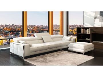 5060B Modern White Leather 4-Seater Sofa w/ Ottoman