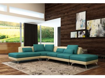 5111 Modern Blue & Beige Fabric & Leather Sectional Sofa