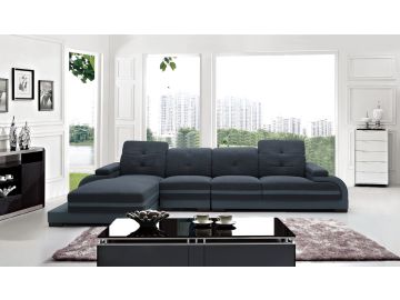 5132 Modern Blue Fabric & Grey Bonded Leather Sectional Sofa