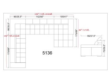 5136 Modern White & Black Bonded Leather Sectional Sofa