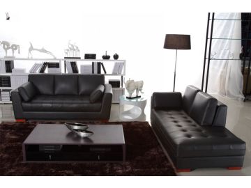 Modern Black Leather 3 Piece Sofa Set