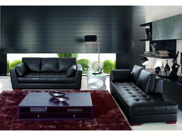 524 Modern Black Leather Sofa Set 