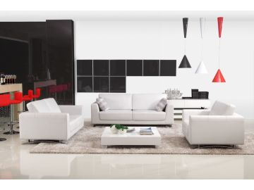 527 Modern Off-White Leather Sofa Set 