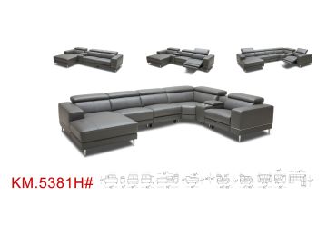 Wade Modern Light Grey Leather Sectional Sofa w/ 2 Electric Recliners and Console
