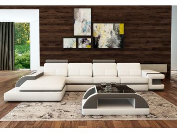6122C Modern White and Grey Leather Sectional Sofa