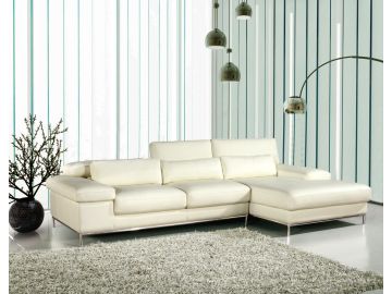 681 White Leather L-Shape Sectional Sofa
