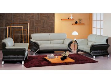 7030 Contemporary Leather Grey and Black Living Room Sofa Set