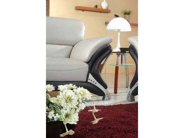7030 Contemporary Leather Grey and Black Living Room Sofa Set