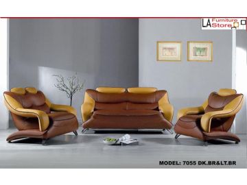 7055 Modern Dark Brown and Light Brown Leather Sofa Set