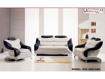 7055 Contemporary Grey/Black Leather Sofa Set