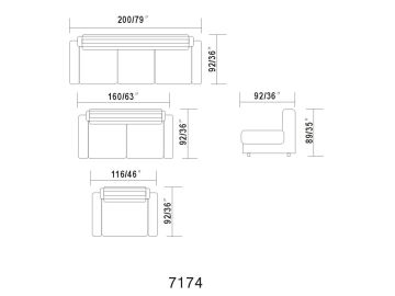 7174 - Contemporary Black Leather Sofa Set