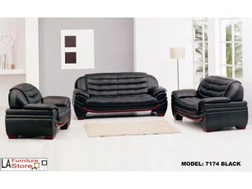 7174 - Contemporary Black Leather Sofa Set