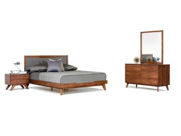 Soria Mid-Century Grey & Walnut Bedroom Set