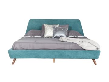 Lewis Mid-Century Modern Teal & Walnut Bed