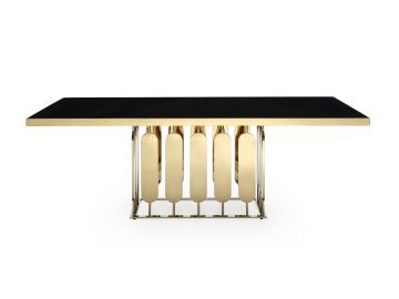 Griffith Modern Black Glass & Gold Dining Table