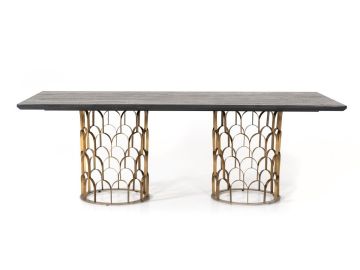 Natalie Modern Black Acacia & Antique Brass Dining Table