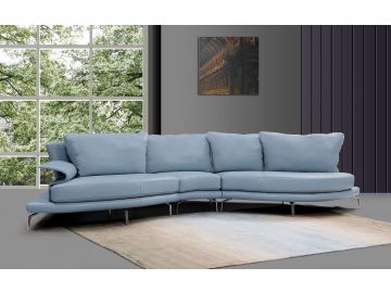 Andover - Modern Blue + White Curved Sectional Sofa