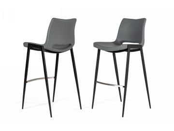 Bitely - Modern Gray Eco-Leather Bar Stool (Set of 2)