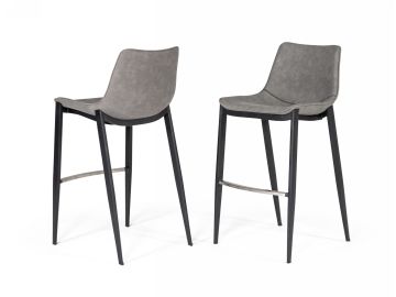 Jane - Modern Grey Eco-Leather Bar Stool (Set of 2)