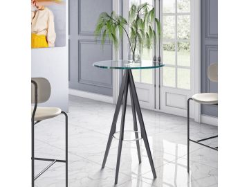 Dallas - Clear Glass and Black Metal Bar Table