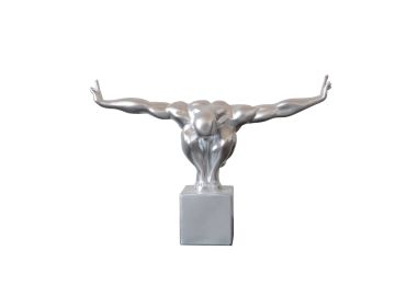 Modern Glossy Silver Diver Sculpture