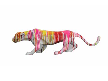 Modern Colorful Crouching Cat Sculpture