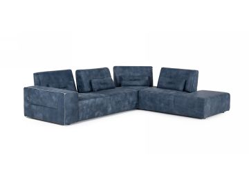 Enjoy - Italian Modern Dark Blue Leather Right Facing Sectional Sofa