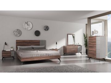 Palermo - Italian Modern Faux Concrete & Noce Bodrum Bedroom Set
