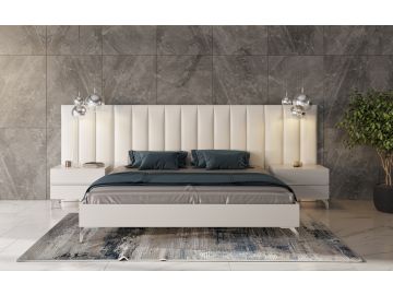 Angela - Italian Modern White Eco Leather 4-Piece Bedroom Set and Wings