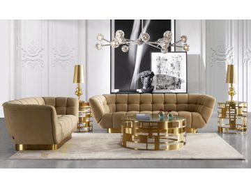 Granby - Glam Mustard and Gold Fabric Sofa