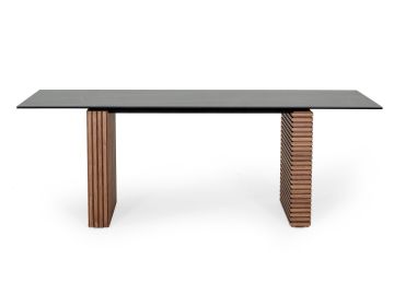 Maggie - Modern Walnut and Black Ceramic Top Dining Table