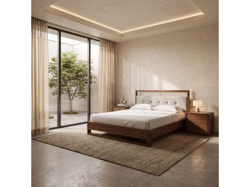 Falcor - Modern Grey Fabric & Walnut Veneer Bed