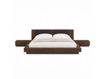 Fantasia - Dark Walnut/Dark Grey Bed and Two Nightstands