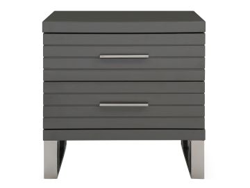 Splendor - Grey High Gloss Slatted Nightstand