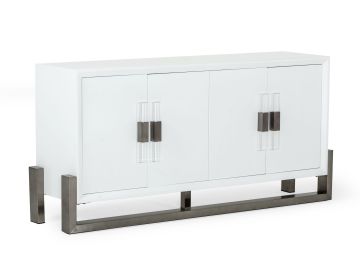 Lenny - Modern White High Gloss & Stainless Steel Gun Metal Buffet