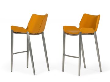 Dave - Modern Orange Leatherette Bar Stool (Set of 2)