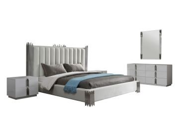Token - Modern White + Stainless Steel Bedroom Set