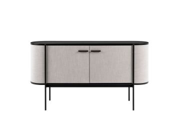 Hobart - Modern Beige Fabric & Black Metal Buffet