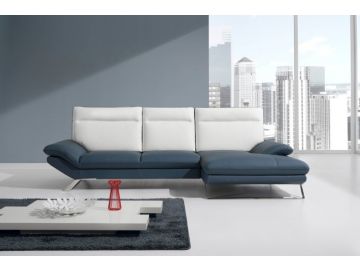 783B Modern Blue & White Italian Leather Sectional Sofa