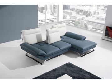 783B Modern Blue & White Italian Leather Sectional Sofa