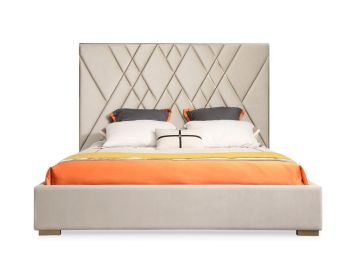 Eldora - Glam Beige Velvet and Brushed Brass Bed
