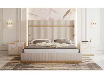 Sterling Modern Beige + Gold Bed + Nightstands
