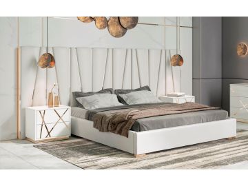 Nixa - Modern White + Gold Bed + Nightstands