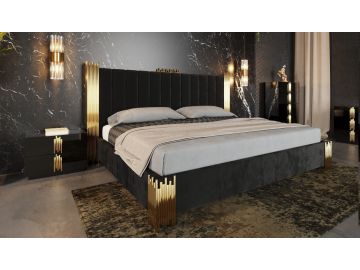 Token - Modern Black + Gold Bed + Nightstands