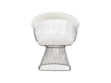 Chandler - Modern White Sherpa and Matte Silver Dining Chair