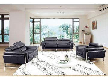 798 Modern Black Italian Leather Sofa Set