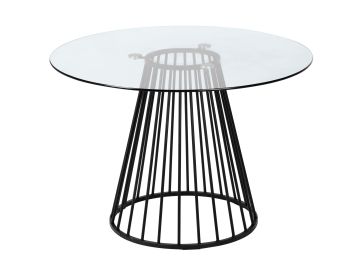 Holly - Modern Round Clear Glass and Black Dining Table