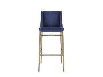 Mimi - Contemporary Blue Velvet + Brass Counter Stool (Set of 2)