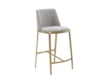 Brent - Contemporary Light Grey Fabric + Brass Counter Stool