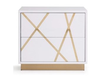 Nixa Modern Wide White and Gold Nightstand